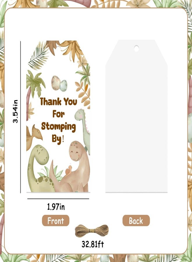 Serencatcher 50pcs Dinosaur Thank You Tags, Boho Dinosaur Baby Shower Decorations Thank You for Stomping by Gift Name Tags with String Beige Color for Dino Roar Birthday Gender Reveal Party Favors - Image 2